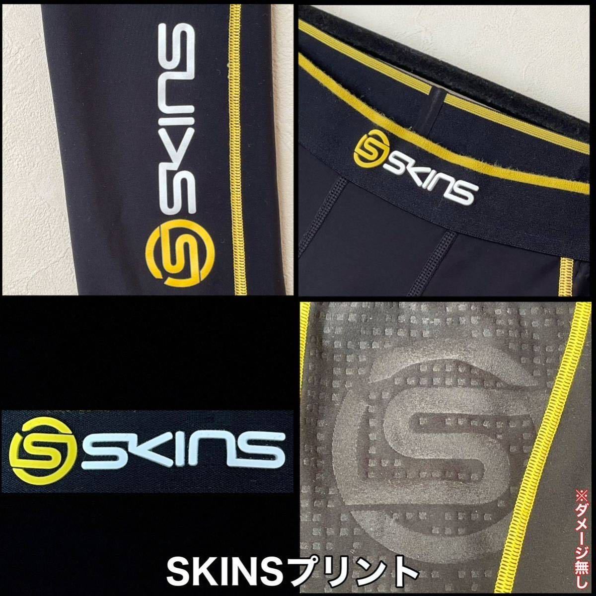 超美品 SKINS(スキンズ)A200 サーマル ロングタイツ レディース L (W70cm)防寒 スパッツ ブラック 裏起毛 スポーツ アウトドア 株)デサント_プリント