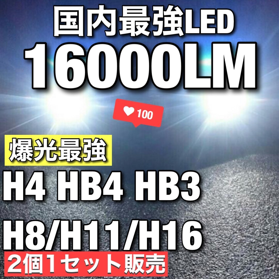 【最安】爆光 ホワイト H8/H11/H16 HB3 HB4 H4 車検対応 Hi/Lo LEDヘッドライト LEDフォグランプ　アルファード ヴェルファイア プリウスpg_画像1