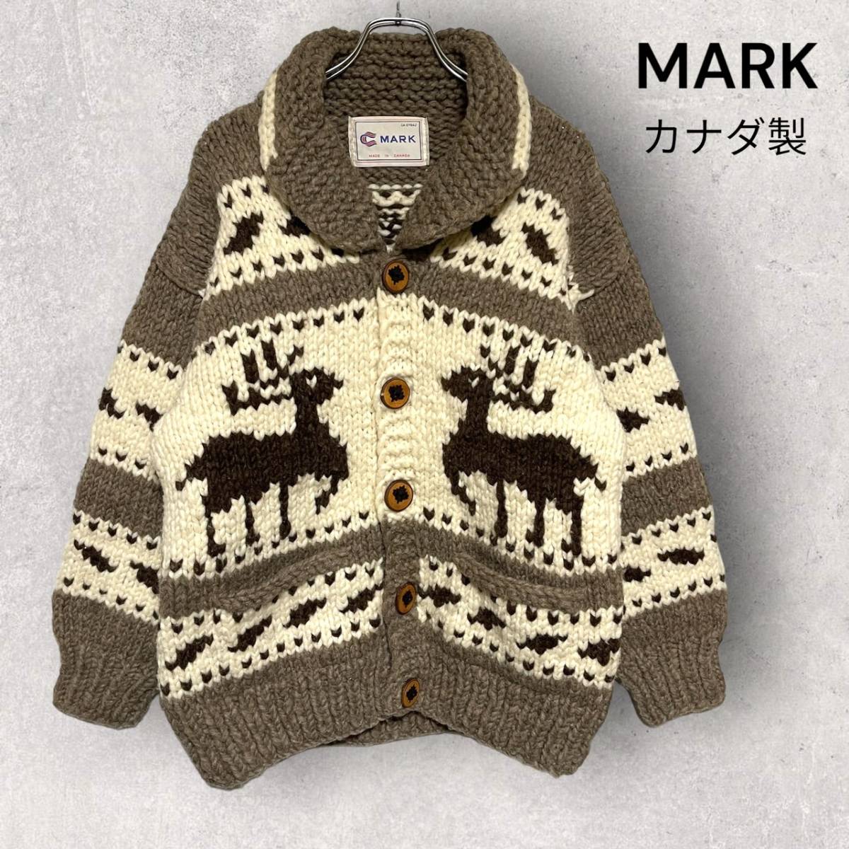 カナダ製 MARK マーク ハンドメイド ウール カウチン セーター ニット カーディガン_画像1