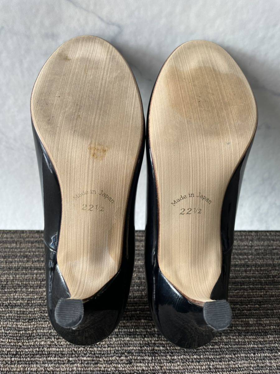 [ cleaning being completed ] Esperanza ESPERANZA enamel black pumps 22.5cm beautiful Silhouette beautiful legs pumps OL commuting heel lady's 