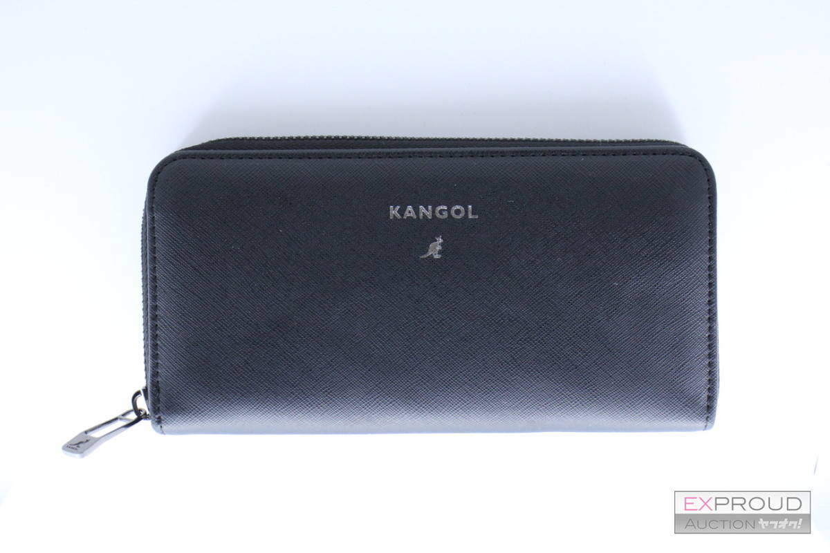 良品★R49 KANGOL カンゴール ラウンドファスナー 長財布 ブラック メンズ 小銭入れあり 約10×20×3cm ロゴ 正規品の画像1