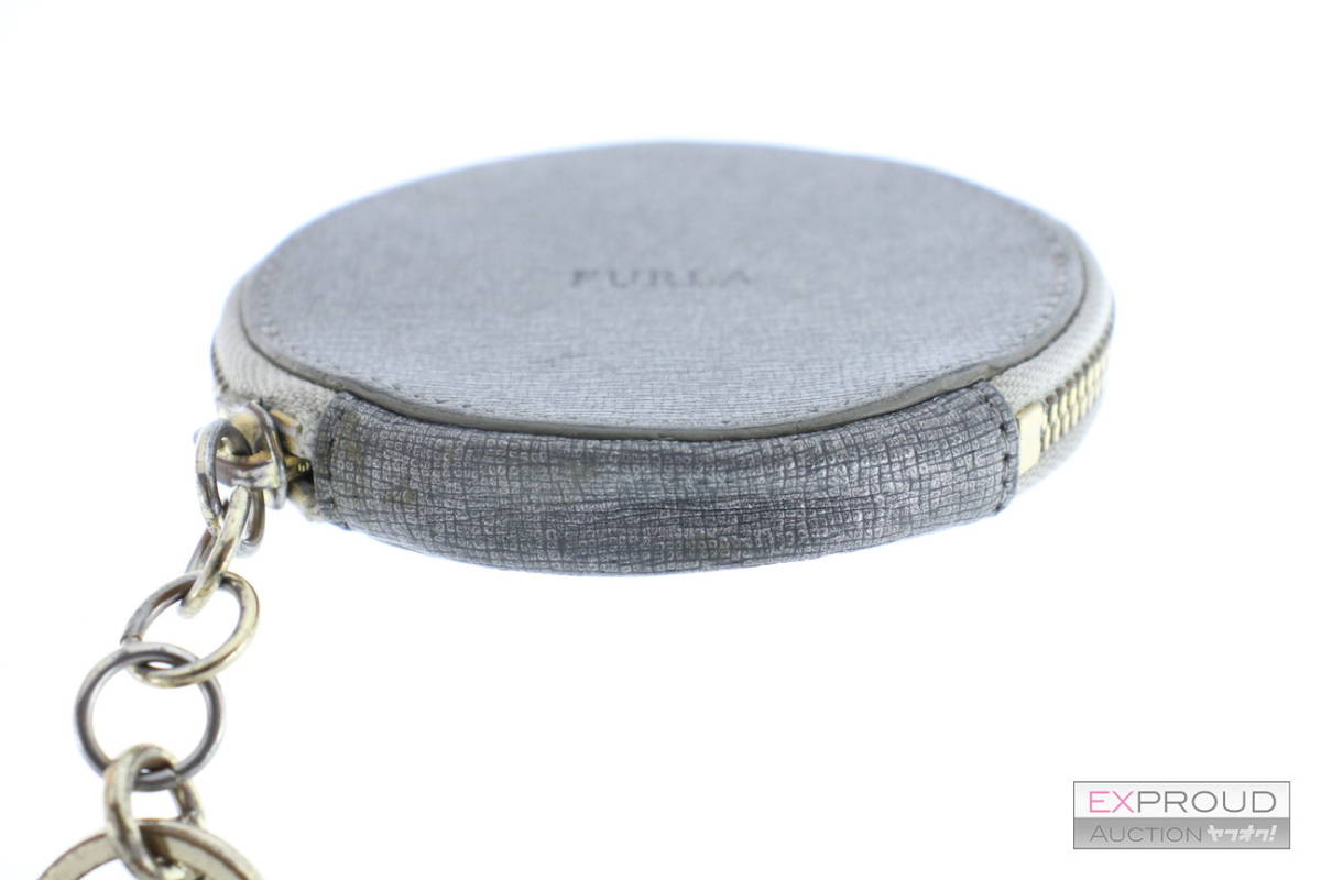  superior article *R63 FURLA Furla coin case leather PVC round fastener round type change purse . round lady's silver approximately 9.5×1.5cm