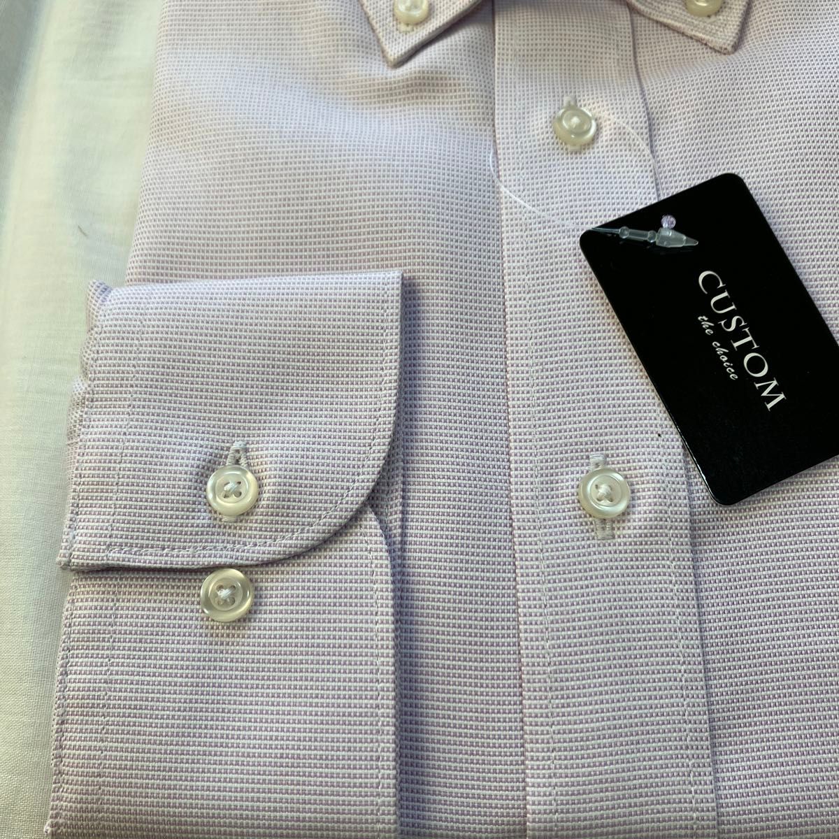 ドレスシャツ、ボタンダウン、ピンクと白の織、長袖、LL43-86、形態安定