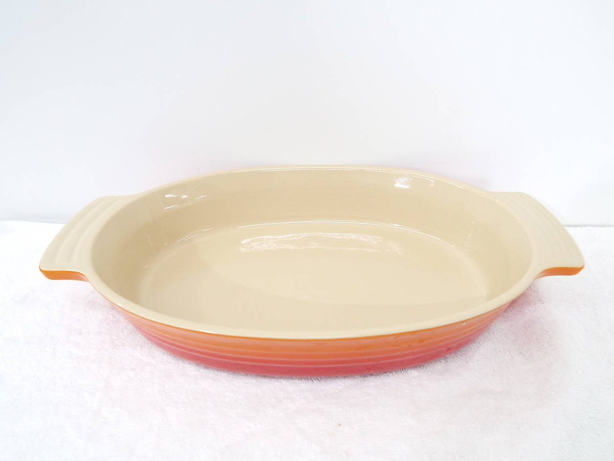 ル クルーゼ/Le Creuset スタッカブル オーバルディッシュ 29cm オレンジ 美品 皿/プレート/グラタン皿_画像1