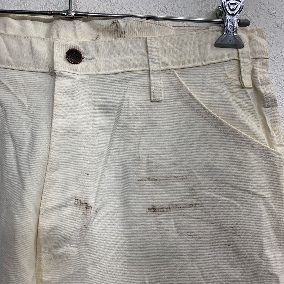 中古 古着 Dickies ワークパンツ W34 ディッキーズ ペインターパンツ ダブルニー ホワイト コットン 古着卸 アメリカ仕入 2401-368_画像4