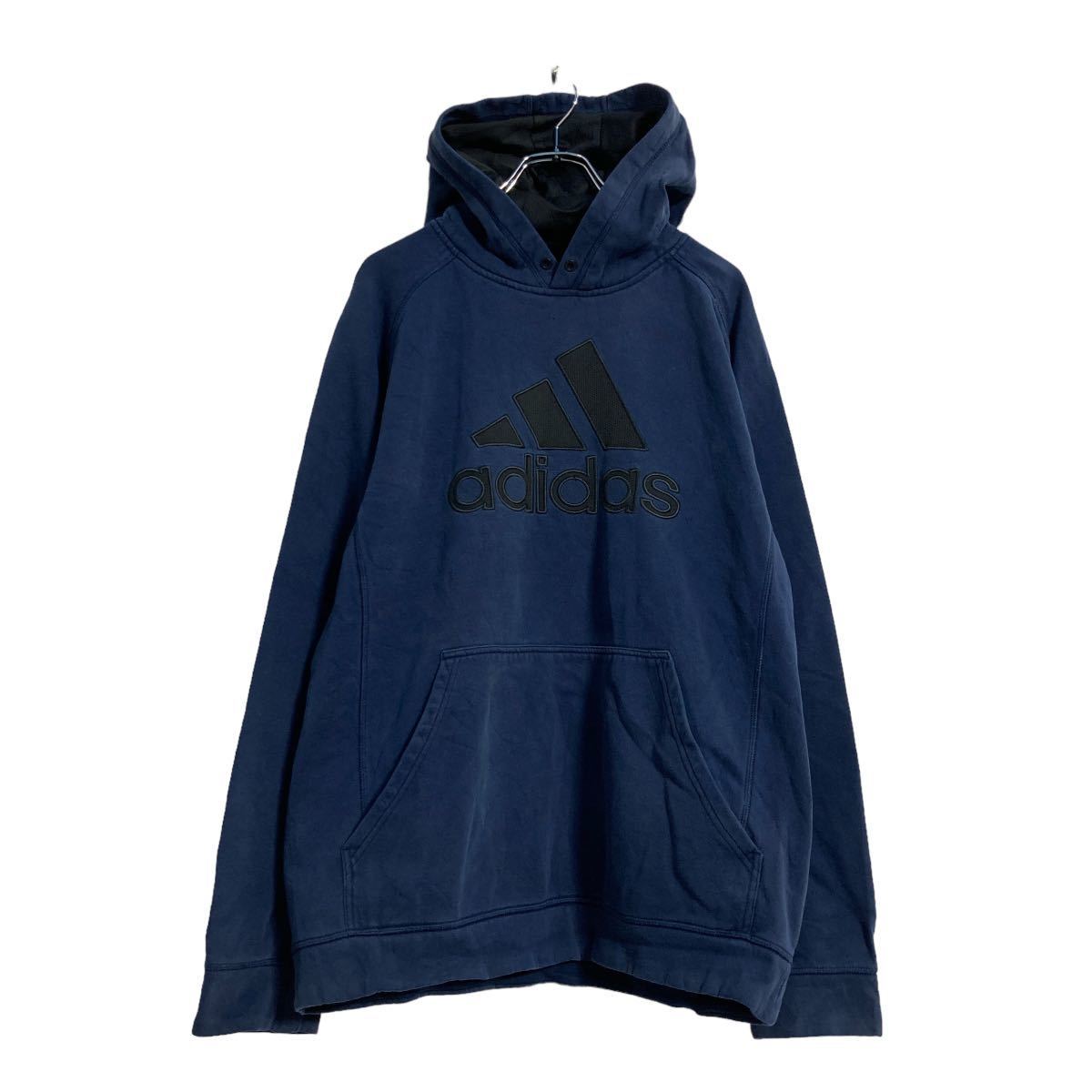 中古 古着 adidas ロゴ スウェット パーカー L ネイビー アディダス ビッグロゴ プルオーバー 古着卸 アメリカ仕入 a601-6419_画像1