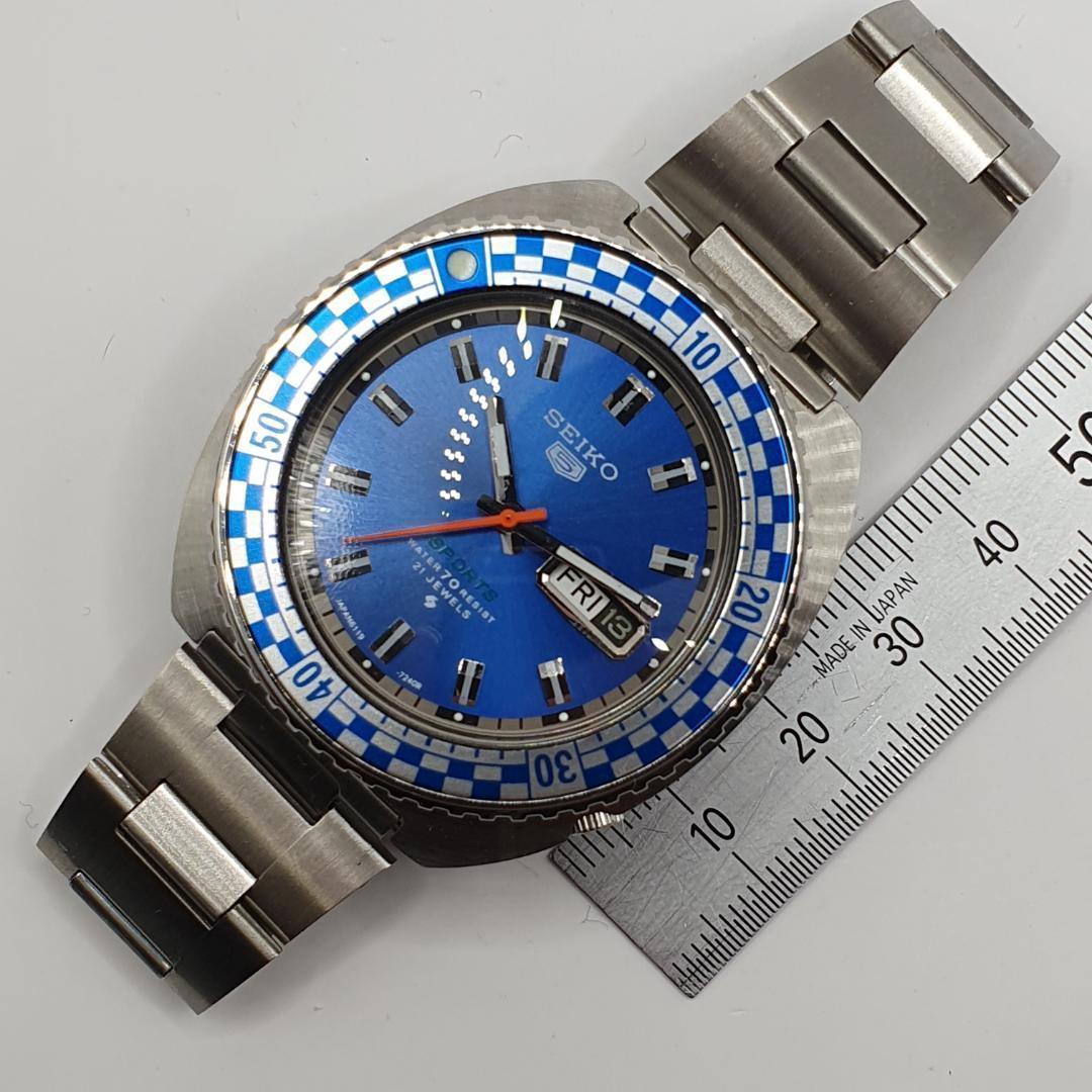 SEIKO セイコー 5 スポーツ チェッカーベゼル メンズ 6119-7173 ダイバー 回転 コレクション アンティーク ブルー 腕時計 レア 希少 自動の画像9