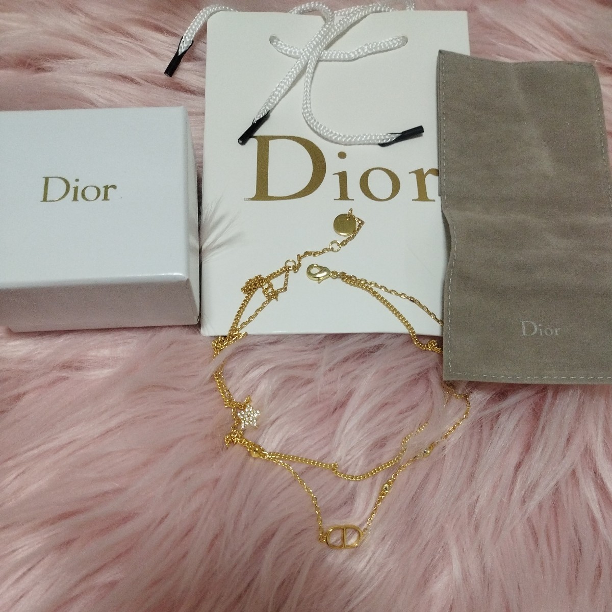 Christian Dior ロゴ 2連ネックレス 新品未使用箱ショッパー付き ゴールド アクセサリー クリスチャン ディオール ラインストーン_画像1