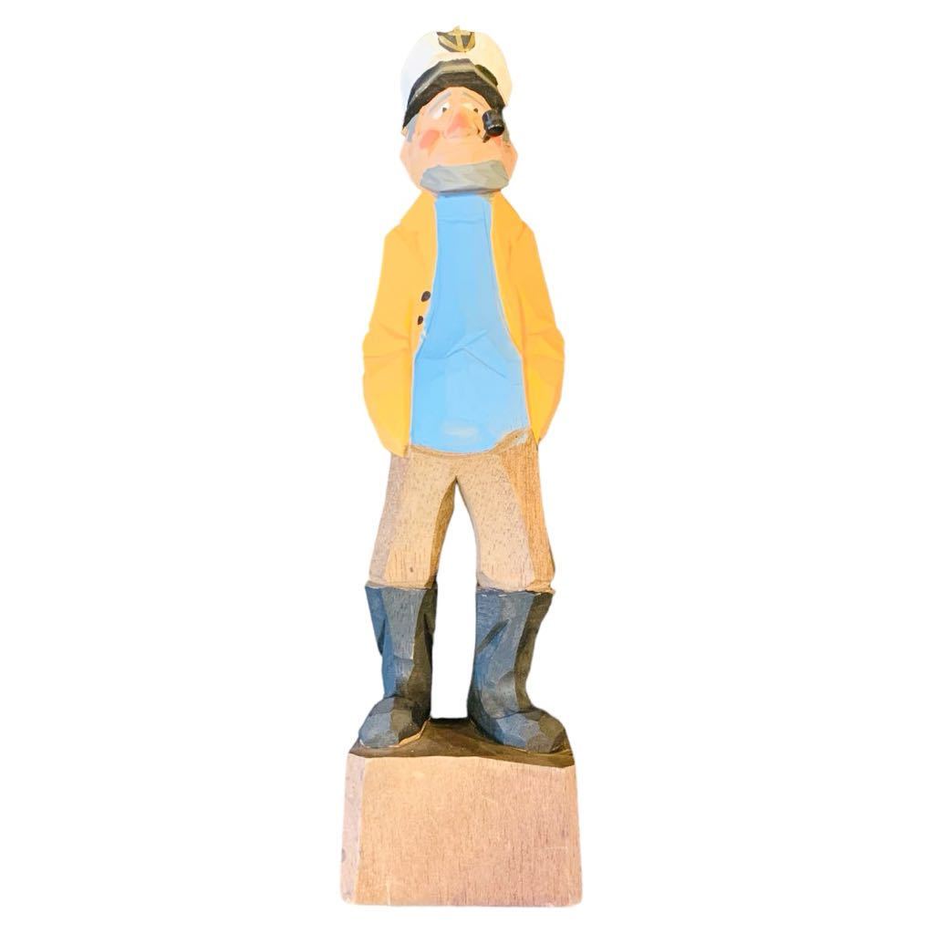 G01042 木彫り人形 置き物 インテリア コレクション マドロス人形？ レトロ 昭和レトロ ディスプレイ 現状品