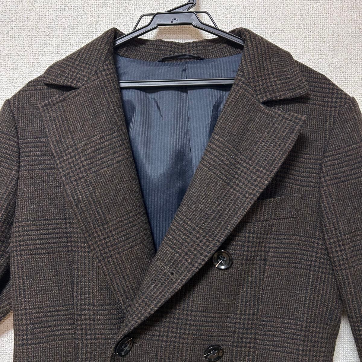 スーツセレクト　チェック　ブラウン　チェスターコート　ミドルコート　Bishu Japan Suit Select 男性用　メンズ
