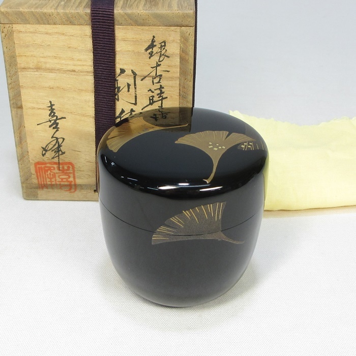 G1107】茶道具 輪島塗 荒井喜峰 銀杏蒔絵 利休棗 共箱 即決 送料 G1107】茶道具 輪島塗 荒井喜峰 銀杏蒔絵 利休棗 共箱 即決 送料