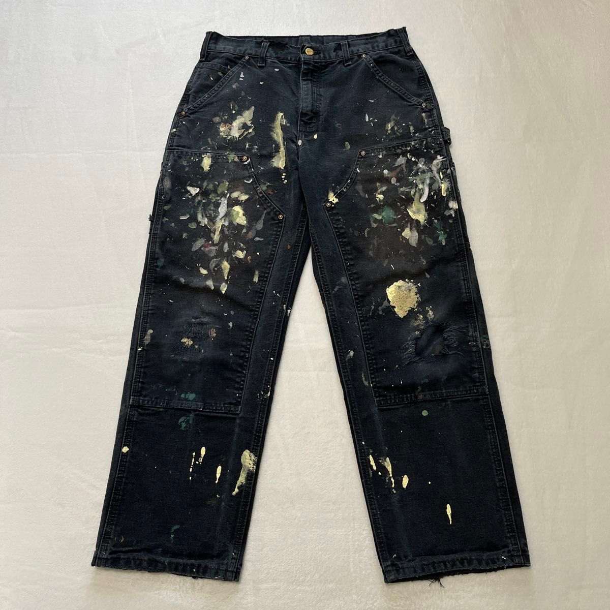 USA製】Carhartt カーハート ダブルニー ペンキ飛び ブラック USA製】Carhartt カーハート ダブルニー ペンキ飛び ブラック