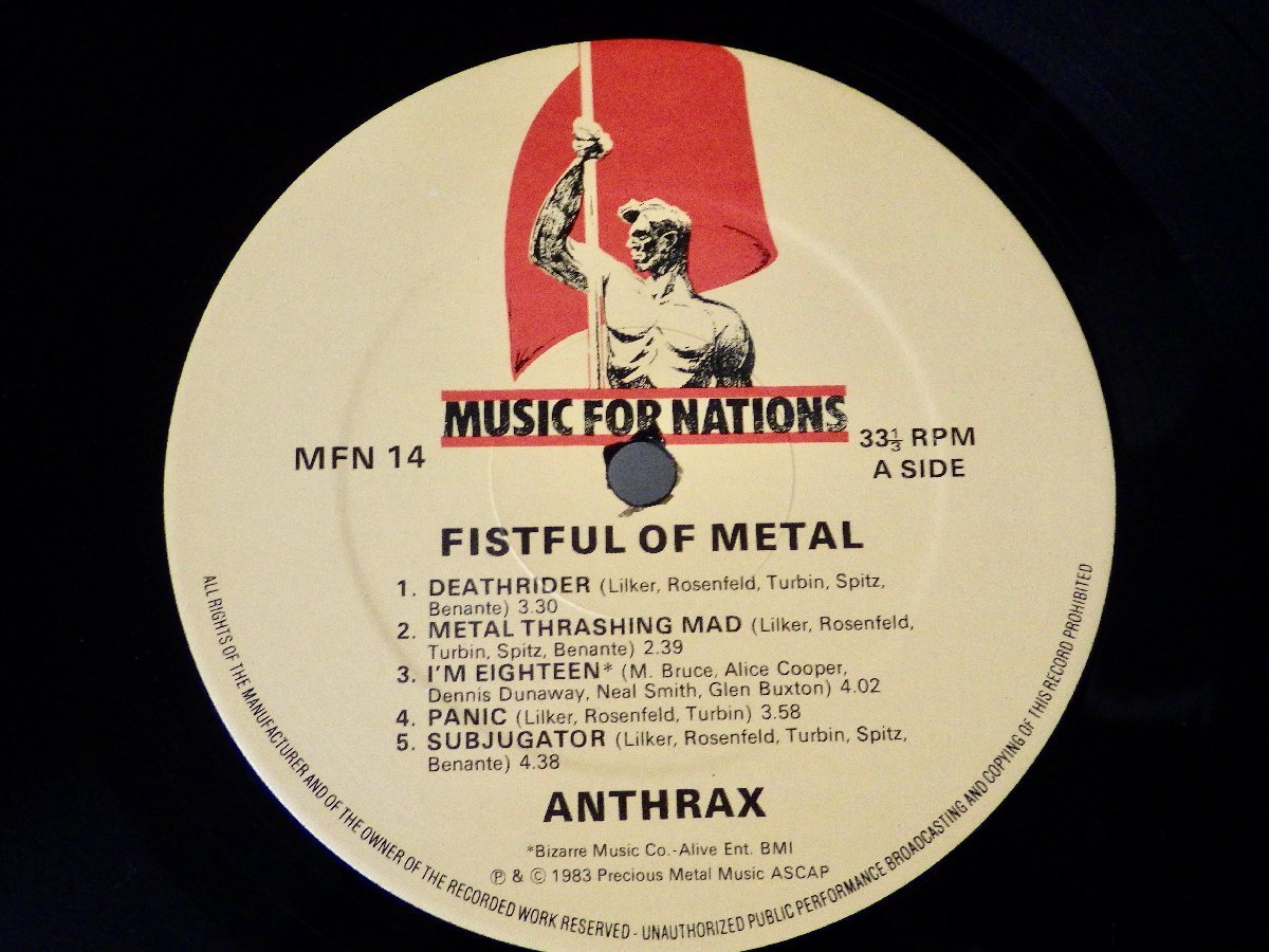 1円～！【LP/レコード】アンスラックス/ANTHRAX『FISTFUL OF METAL』輸入盤/MFN 14◆スラッシュメタル_画像4