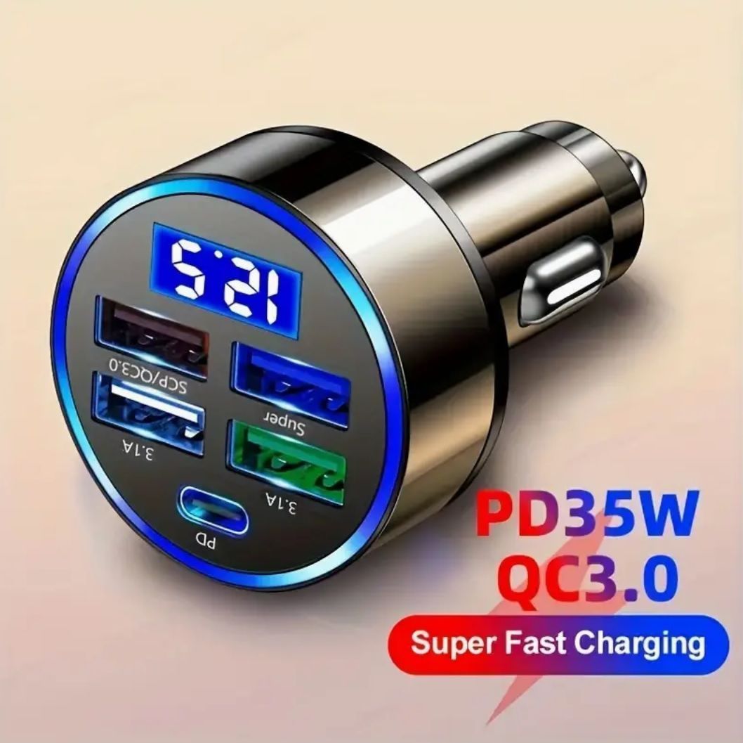 シガーソケット USB 車 充電器 5ポート カーチャージャー　QC3.0×1 3.1A×2 TYPE-C×1 SUPER×1 2_画像2