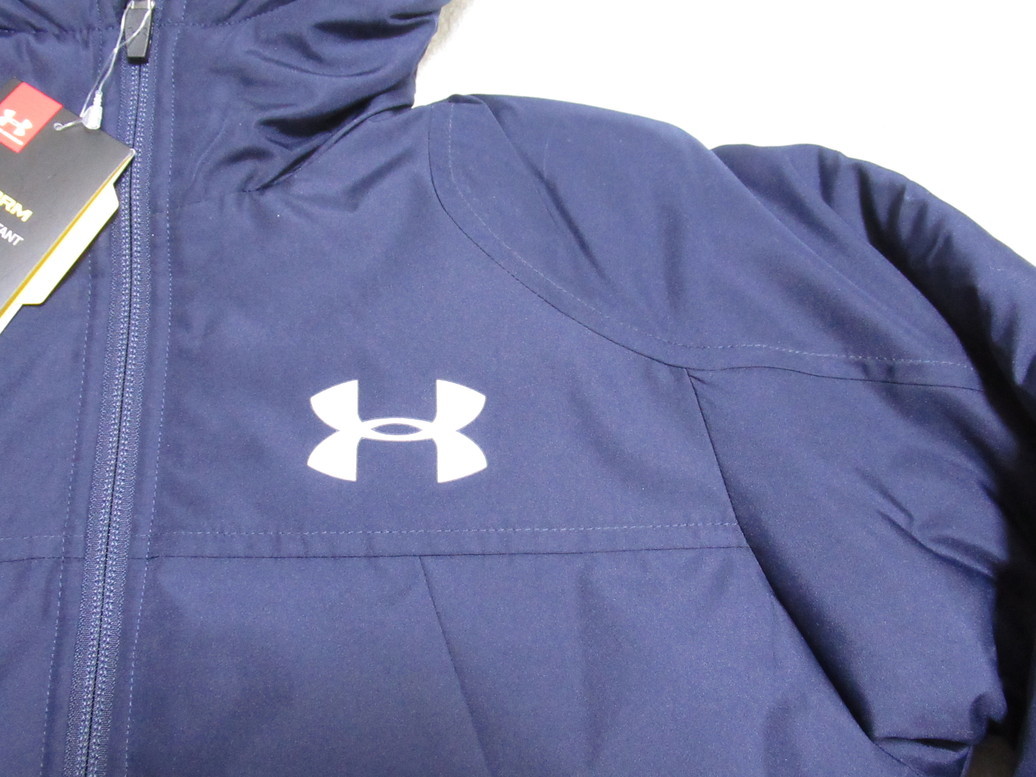 UNDER ARMOUR bench coat Junior navy blue navy YLG Under Armor long coat water repelling processing L 150 outer cotton inside Kids 1305902-410