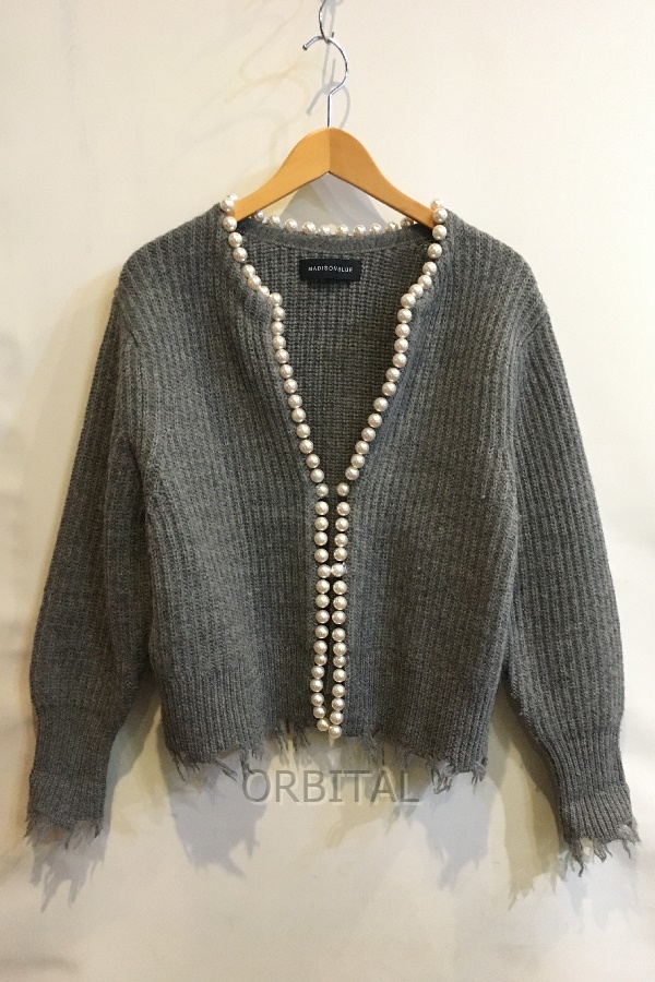 二子玉)MADISONBLUE マディソンブルー 極美品 PERAL DAMAGE CD BRITISH WOOL パールダメージカーディガン 定価93,500円 01 S