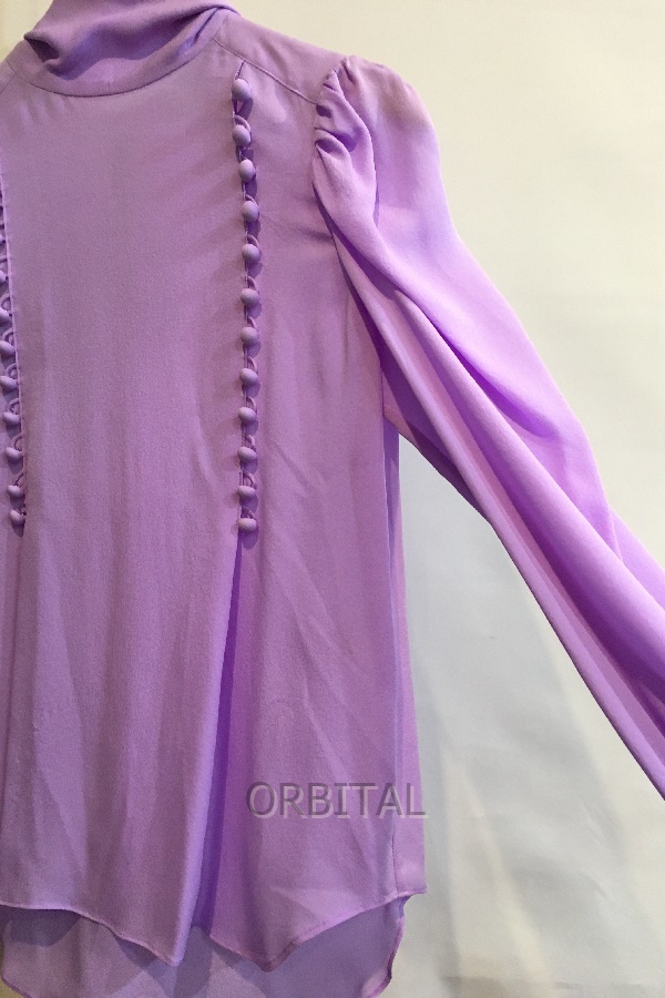  two . sphere ) STRASBURGO -stroke lasbrugo silk Thai puff sleeve blouse lady's 36 light purple made in Japan * Thai . some stains have 
