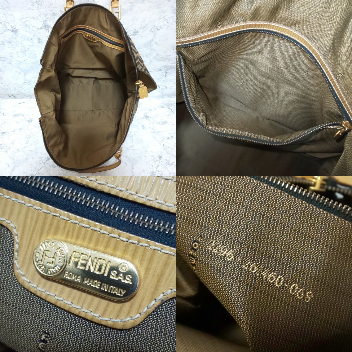 【美品/希少】FENDI フェンデ ズッカ 2wayトートバッグ ハンドバッグ ショルダーバッグ FFロゴ キャンバス×グレインレザー イタリア製