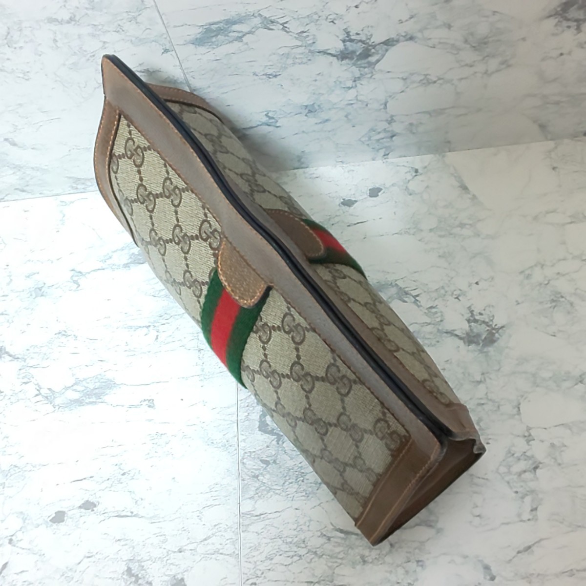 【美品/希少】OLD GUCCI オールドグッチ ヴィンテージ ミニクラッチバッグ セカンドバッグ バニティバッグ シェリーライン PVCレザー