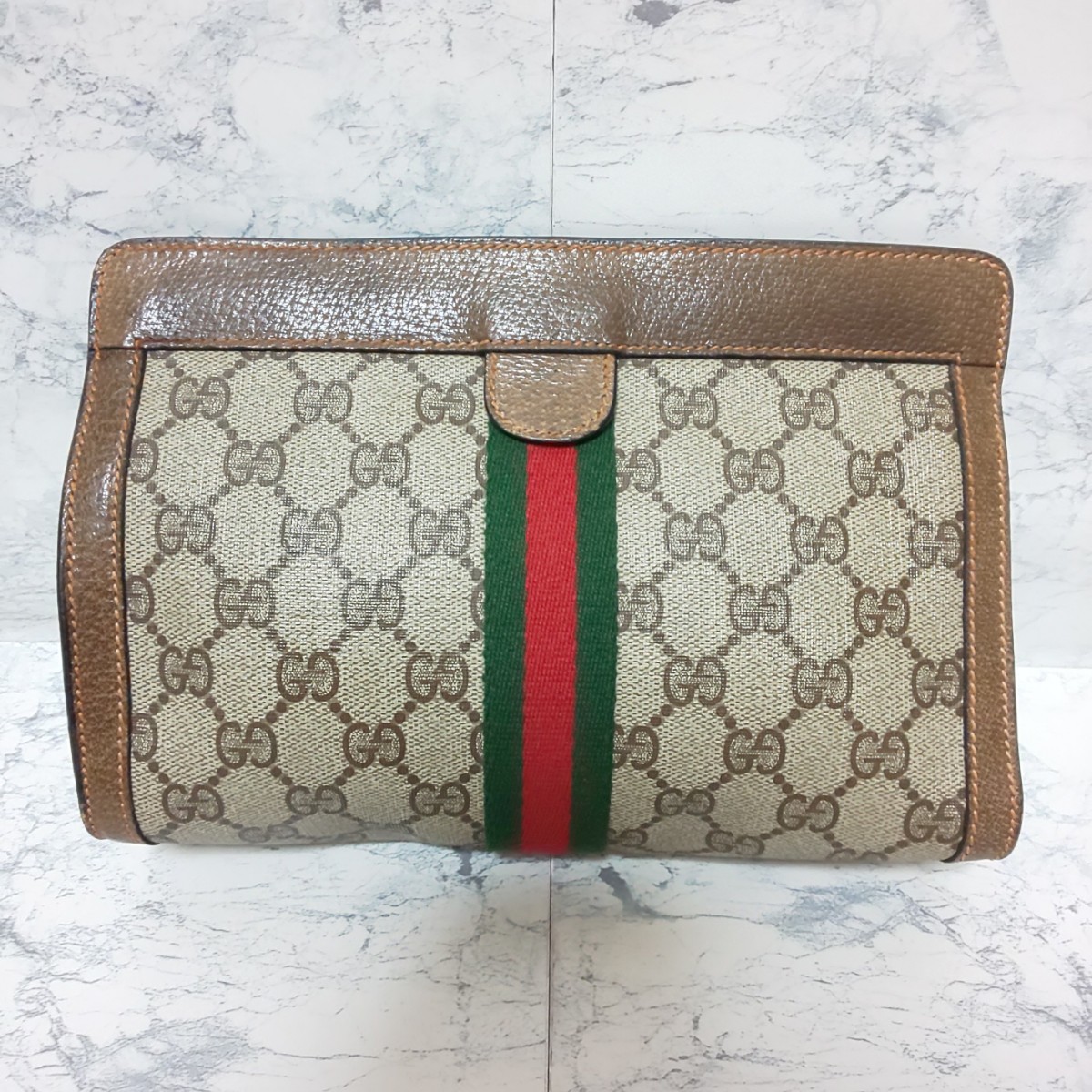 【美品/希少】OLD GUCCI オールドグッチ ヴィンテージ ミニクラッチバッグ セカンドバッグ バニティバッグ シェリーライン PVCレザーの画像5