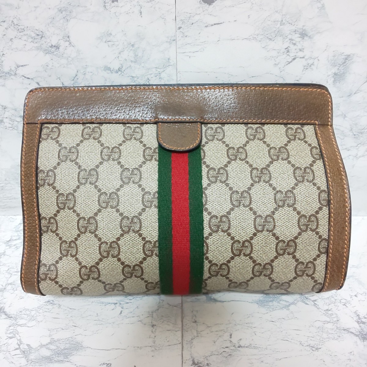 【美品/希少】OLD GUCCI オールドグッチ ヴィンテージ ミニクラッチバッグ セカンドバッグ バニティバッグ シェリーライン PVCレザー