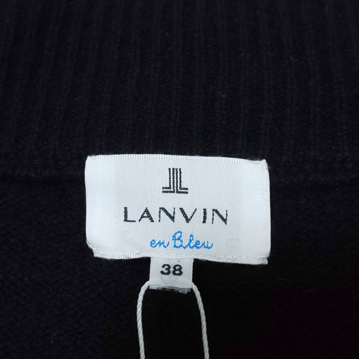 定価31,900円【未使用/タグ付】LANVIN en Bleu ランバンオンブルー ワイドネック フリルニットワンピース ブラック 黒 レディース