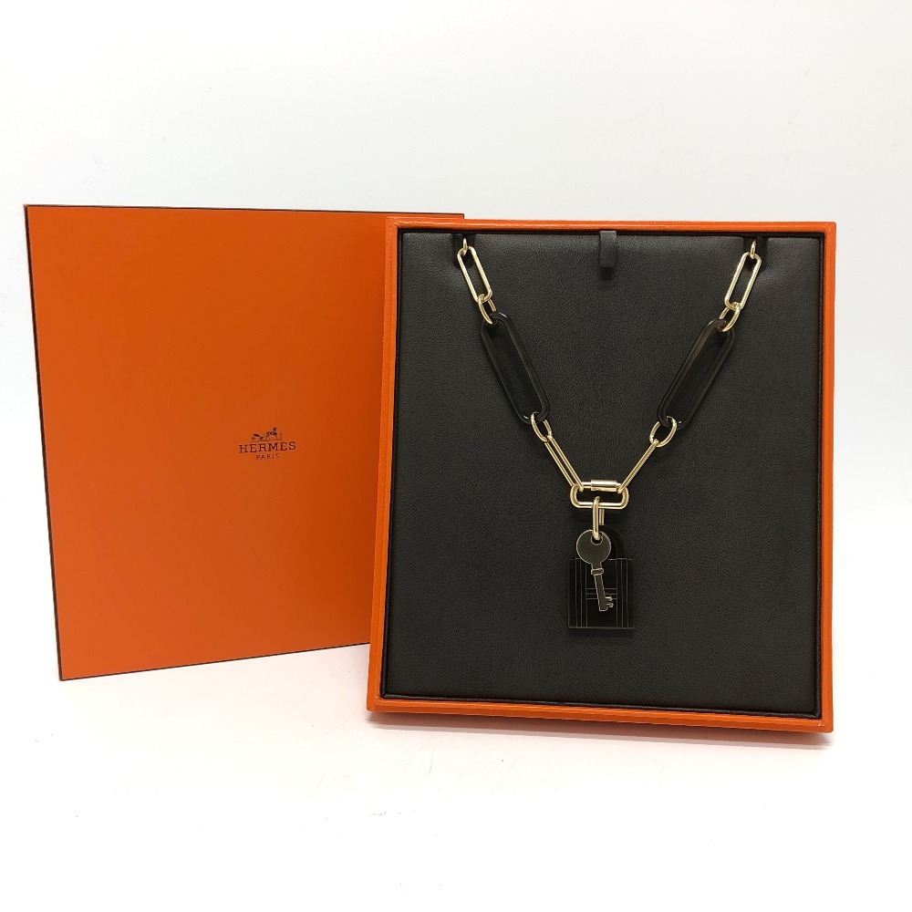 美品 HERMES エルメス アミュレット パドロックGM アクセサリー ネックレス ブラウン レディース【中古】_画像9