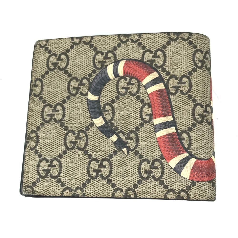 GUCCI グッチ 451268 キングスネーク コンパクトウォレット GGスプリーム 2つ折り財布 ベージュ メンズ【中古】_画像2