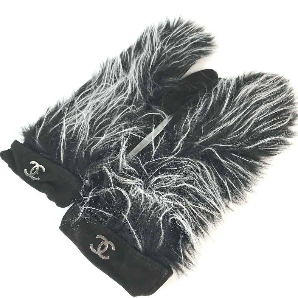 CHANEL シャネル CC ココマーク ファー 手袋 グローブ ブラック CHANEL シャネル CC ココマーク ファー 手袋 グローブ ブラック