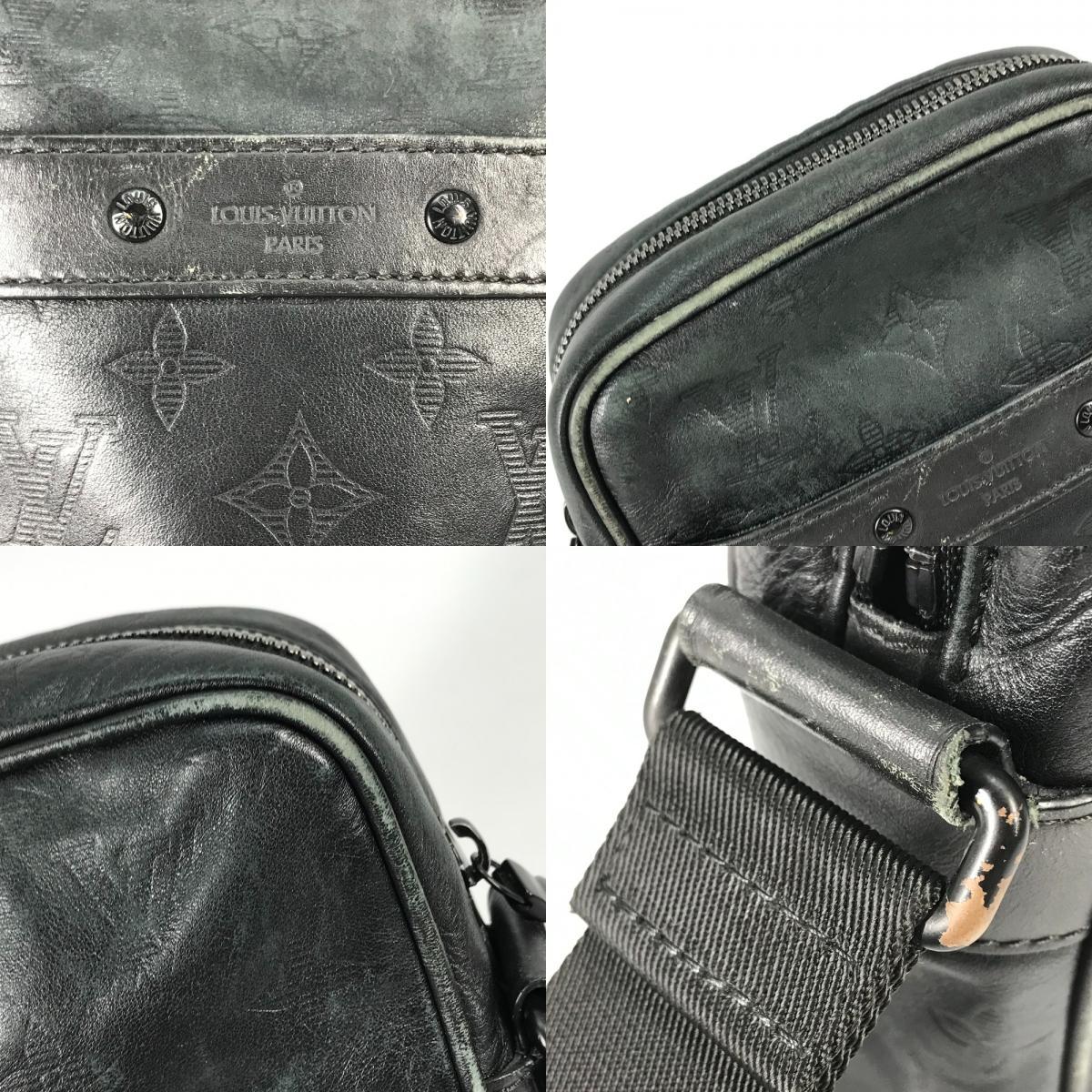 LOUIS VUITTON ルイヴィトン M43681 ダヌーブPM ポシェット 斜め掛け モノグラムシャドウ ショルダーバッグ ブラック メンズ【中古】_画像9