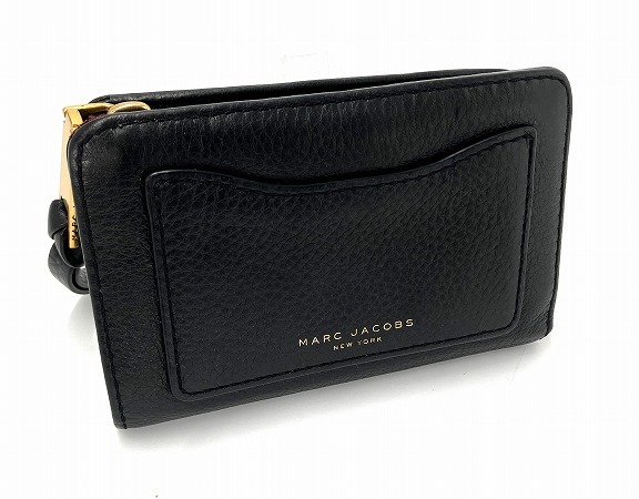 □【MARC JACOBS マークジェイコブス 】M0008172 リクルート コンパクト 二つ折り 財布 ウォレット ブラック レディース 中古品 □_画像1