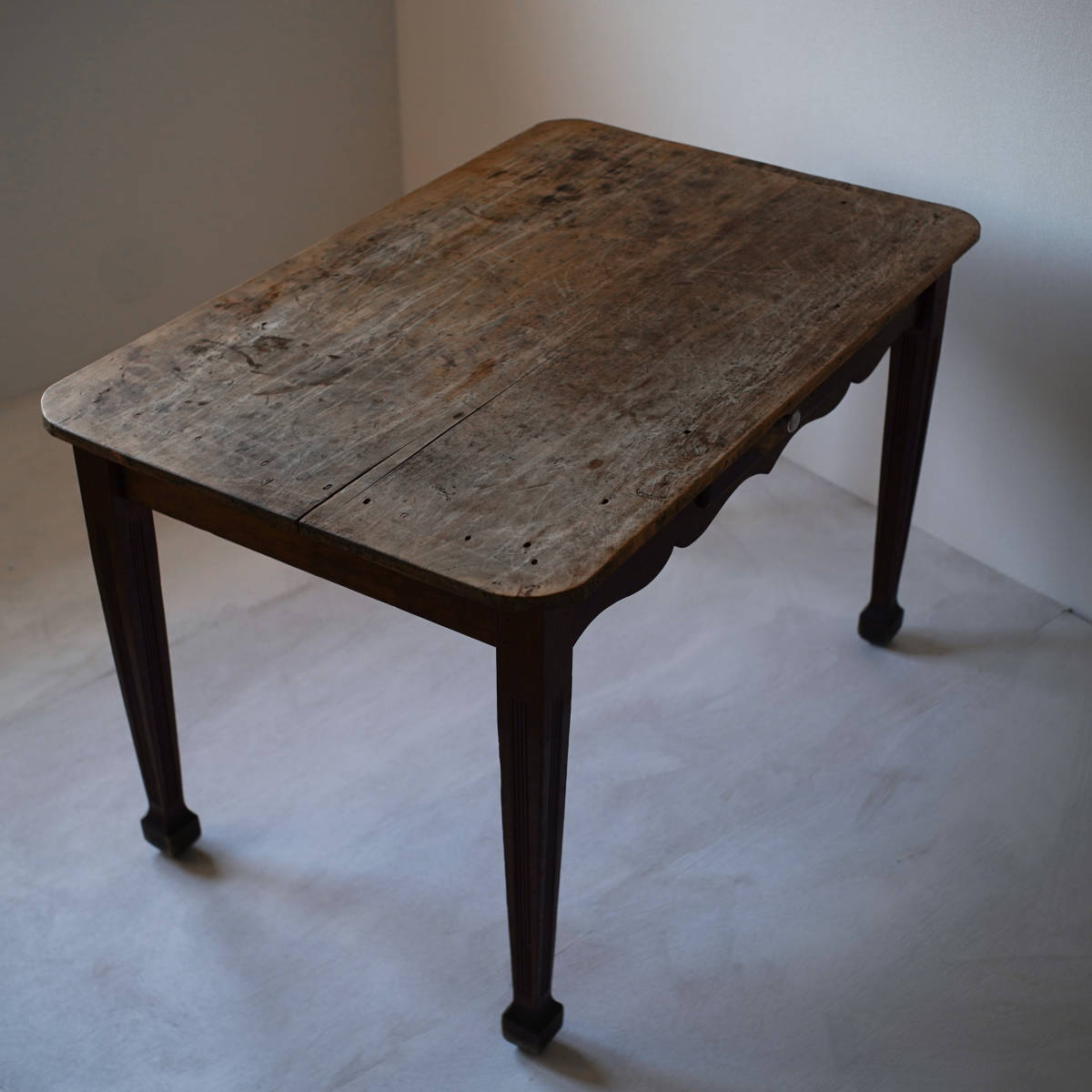 1800年代 フランス 古い無垢材のファーマーズテーブル / アンティーク 19世紀 ダイニングテーブル 作業台 家具 机 店舗什器 アトリエ _画像5
