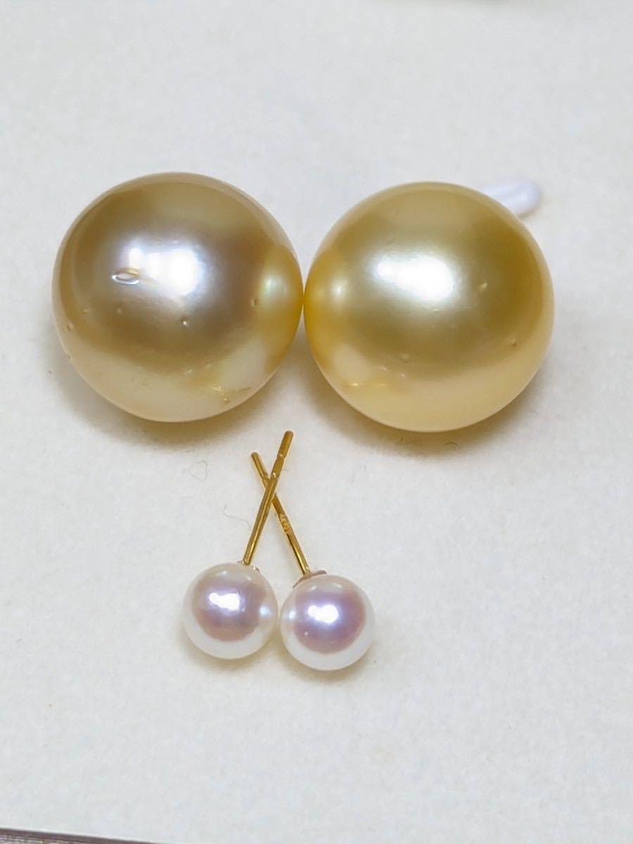 AB296 K18 natural south . White Butterfly pearl Akoya baby double earrings 