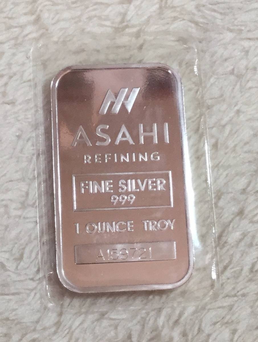 純銀インゴット ASAHI シルバーバー 1オンス 純銀 銀 シルバー コイン 品位 99.9% 硬貨 貨幣 バー 保証書付き・巾着袋入り _画像1