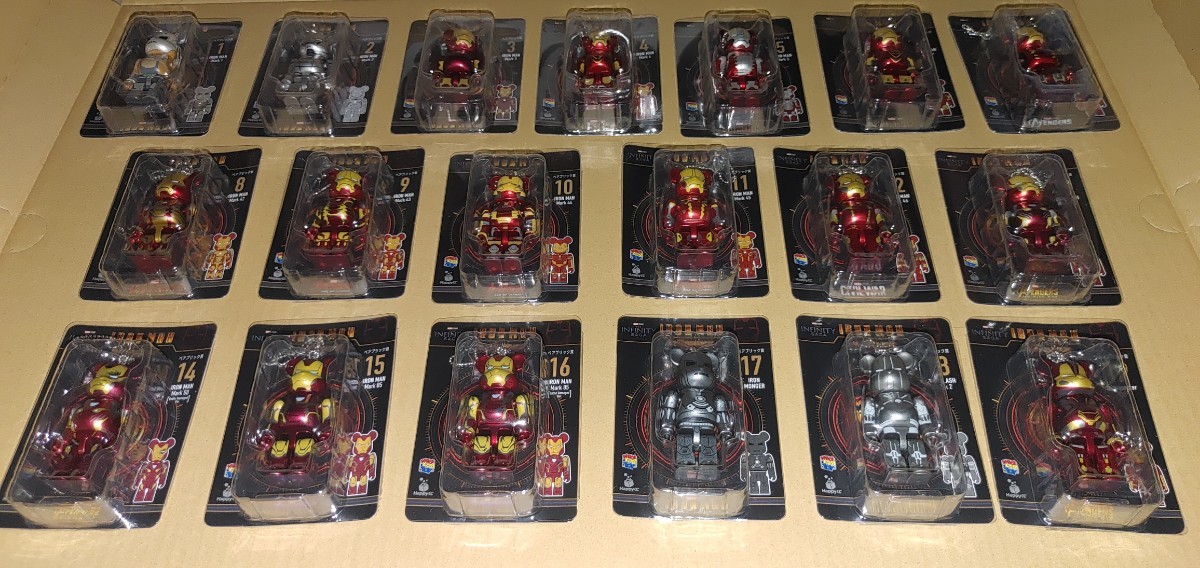 新品 BE@RBRICK Happyくじ Ironman THE INFINITE SAGA アイアンマン No.1～19 ベアブリック Marvel メディコムトイ_画像2