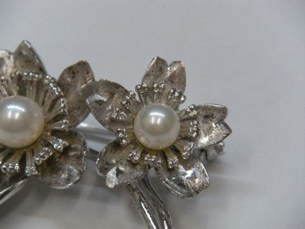 ★ミキモト/MIKIMOTO パール付 ブローチ/径 約Φ6.1mm & Φ5.3mm/花・植物/SILVER/シルバー/真珠/希少★_画像4