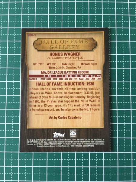 即決のみ！★TOPPS MLB 2018 GALLERY BASEBALL HOF-1 HONUS WAGNER【PITTSBURGH PIRATES】インサートカード 18★同梱発送可能！_画像2