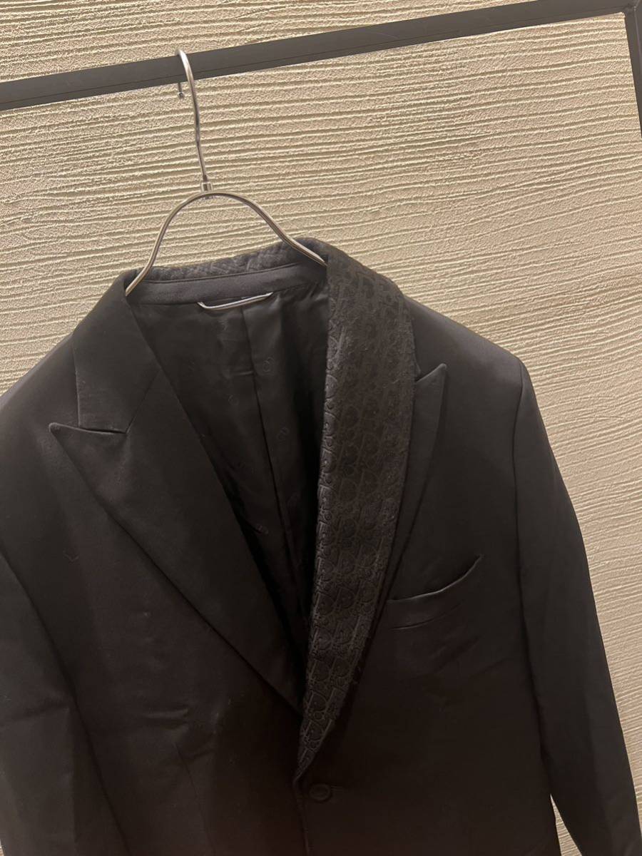 高級　DIOR ロゴ ディオール　アシメ　総柄　テーラードジャケット　オブリーク　最高峰　シングル　ブラック　ジャケット