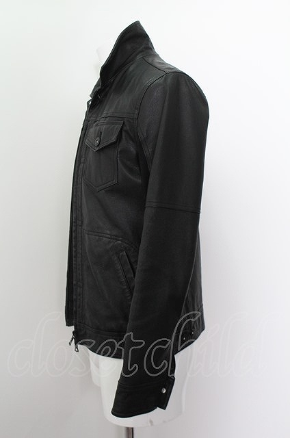 【SALE】NO ID. ジャケット.PIGレザーZIP-Gジャン /ブラック/1 O-22-07-27-083-NO-ou-YM-ZT-M131