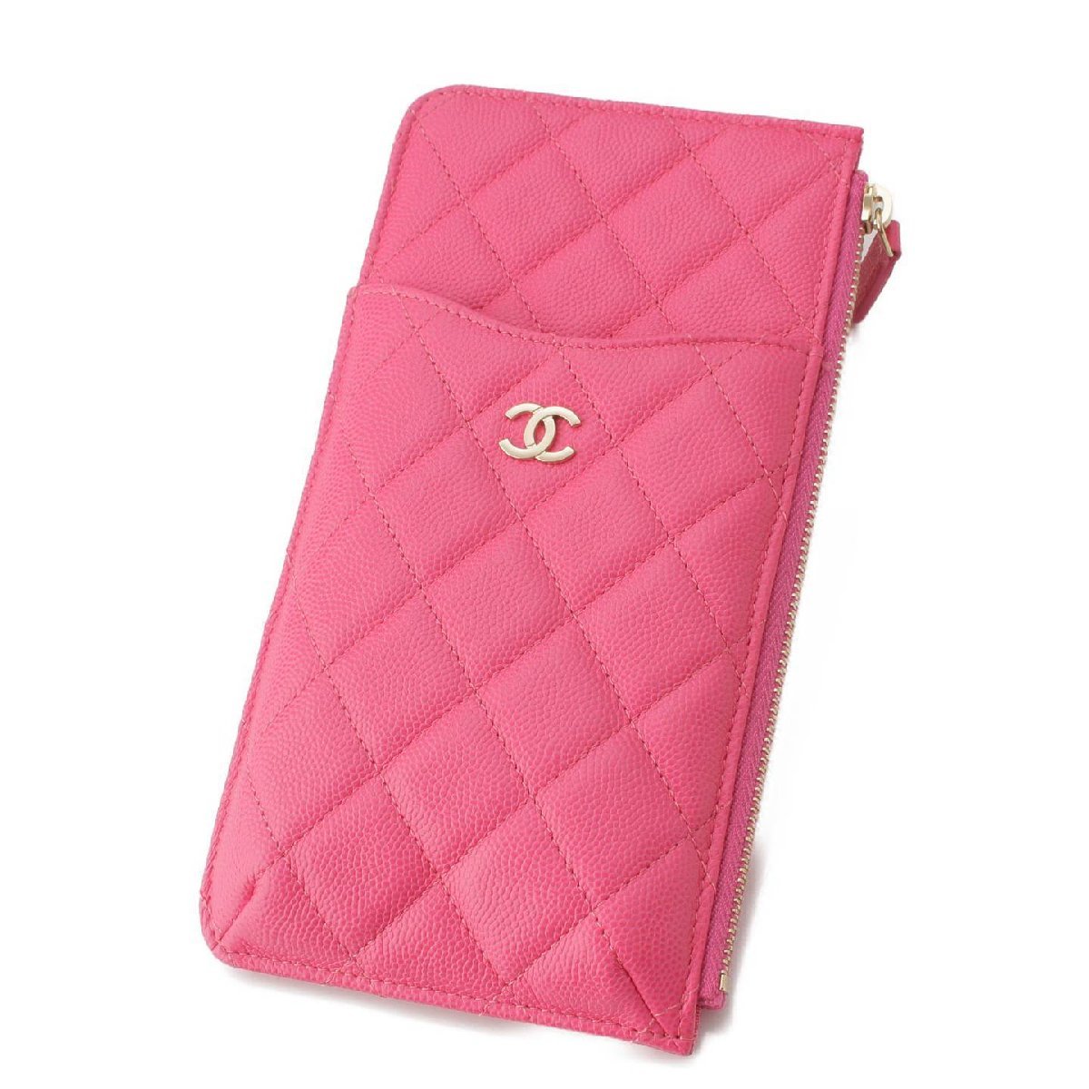 【シャネル】Chanel　1/12出マトラッセ ゴールド金具 クラシック マルチポーチ AP0225 ピンク 27番台 【中古】【正規品保証】199072_画像1