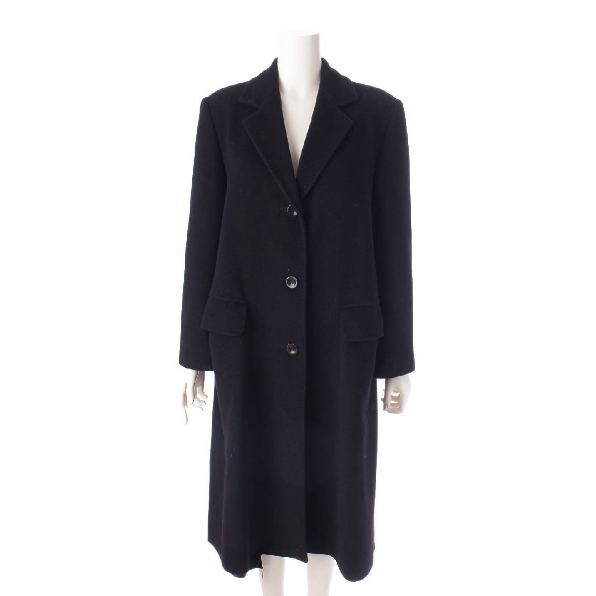 【マックスマーラ】Max mara　ウール×アンゴラ チェスター ロングコート アウター ブラック 38 【中古】【正規品保証】195593_画像1