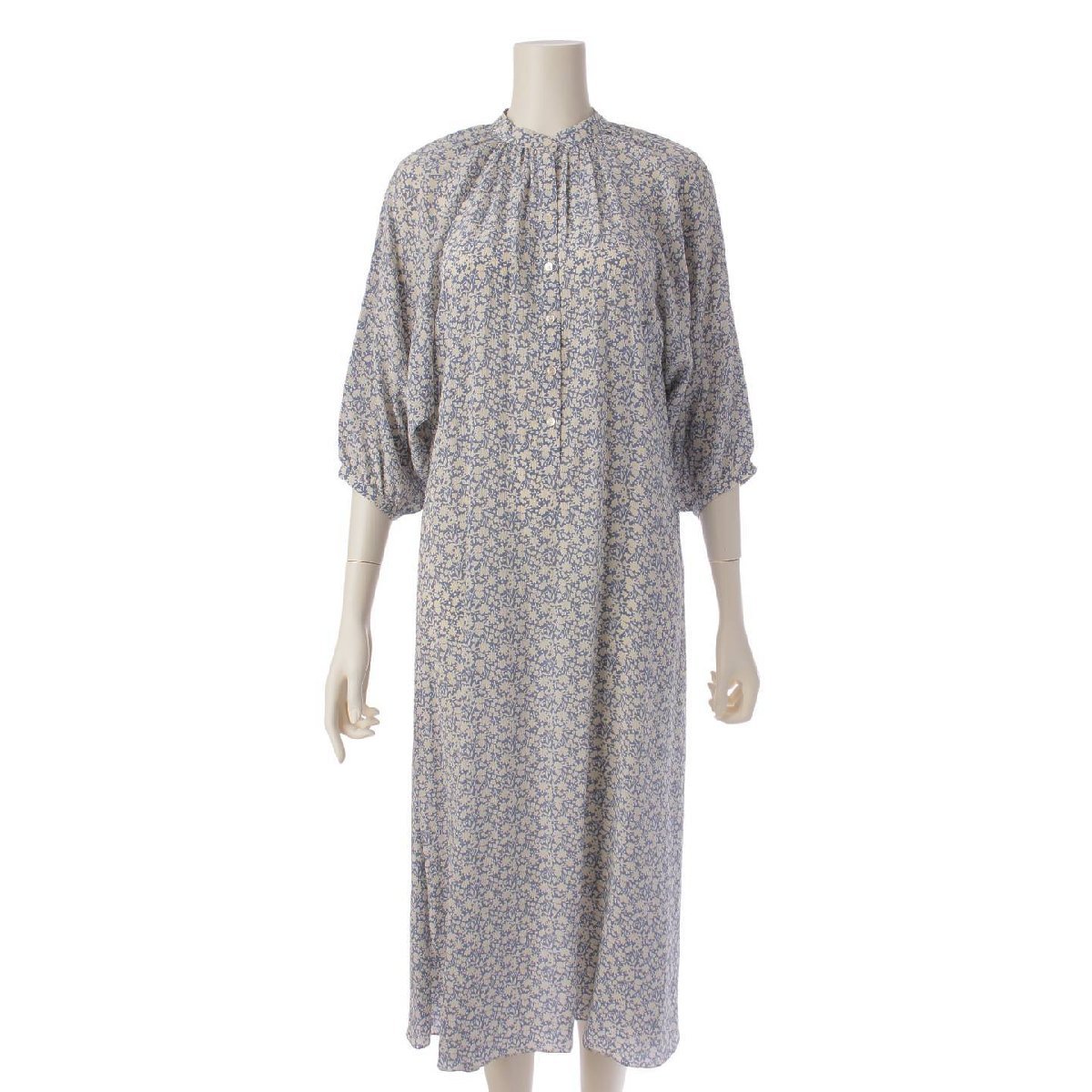 【セリーヌ】Celine　FOLK DRESS IN PRINTED SILK CREPON 花柄 シルク ワンピース 2R091757L ブルー 36 【中古】【正規品保証】198788_画像1