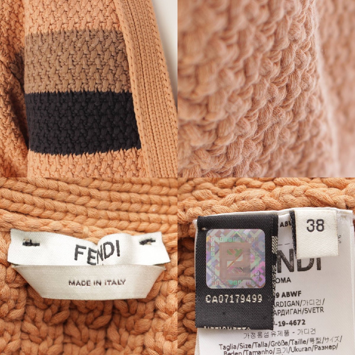 【フェンディ】Fendi　19年 バックロゴ 長袖 コットン ニット カーディガン FZC619 ブラウン 38 【中古】【正規品保証】199667_画像7