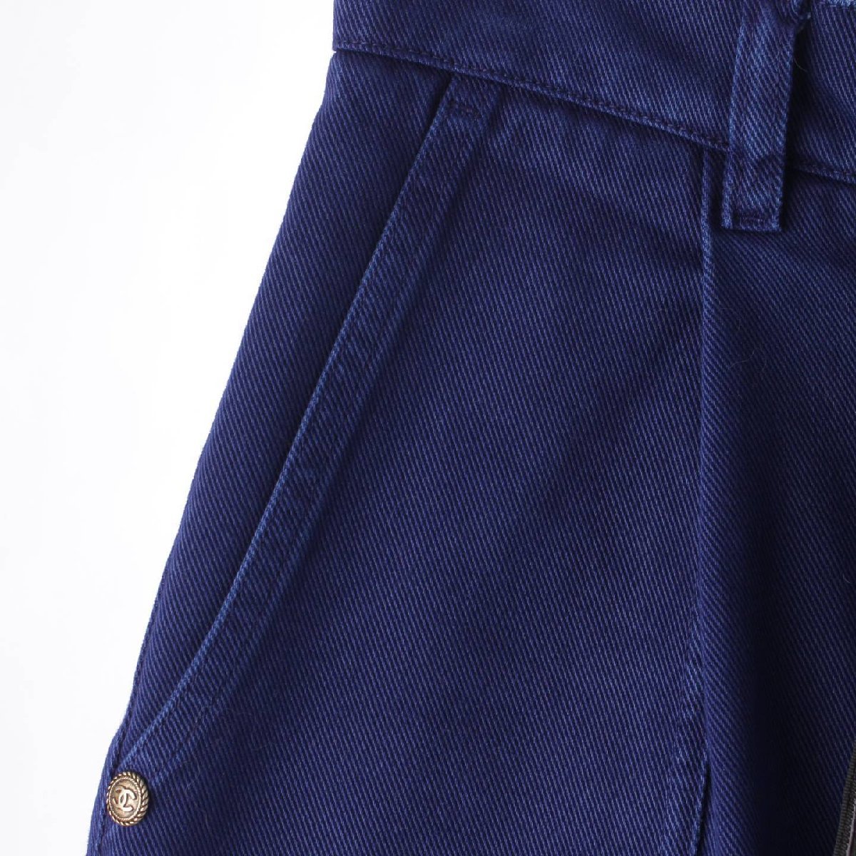 [ Chanel ]Chanel 18 year cotton matelasse ribbon high waist wide Denim pants P58416 blue 36 [ used ][ regular goods guarantee ]200507