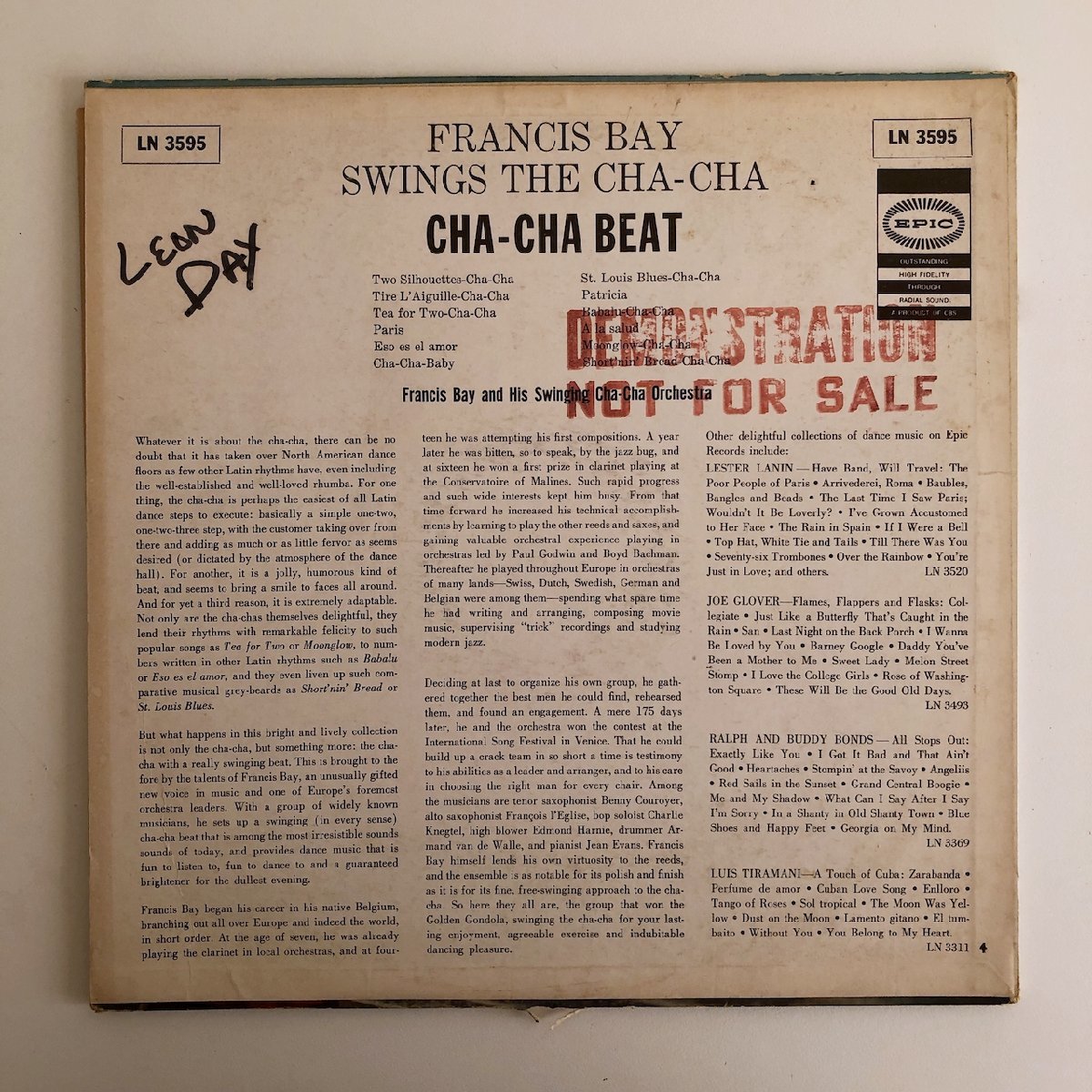 LP/ FRANCIS BAY / CHA CHA BEAT / US盤 オリジナル ストロボラベル EPIC LN3595 40102_画像2