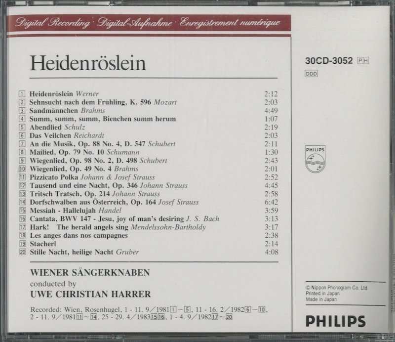 CD/ ウィーン少年合唱団、クリスティアン・ハラー / ヴェルナー：野ばら 他 / 国内盤 30CD-3052 30907_画像2