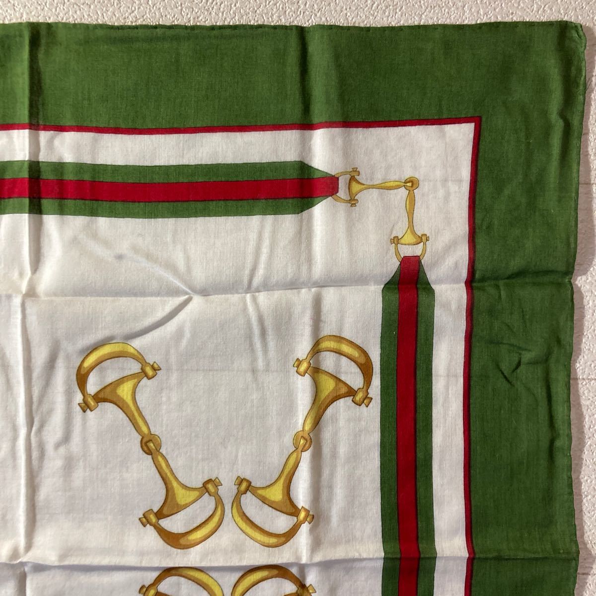 グッチ　スカーフ　コットン　白×緑×赤　約57cm_画像5