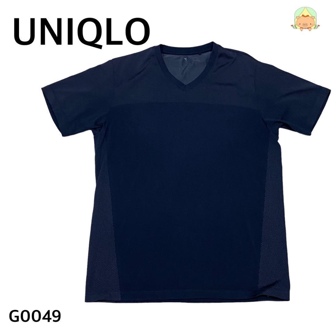 G0049　① UNIQLO ユニクロ Tシャツ 半袖　ストレッチ　スポーツウエア　ランニング Mサイズ相当 ネイビー メンズ 古着_画像1