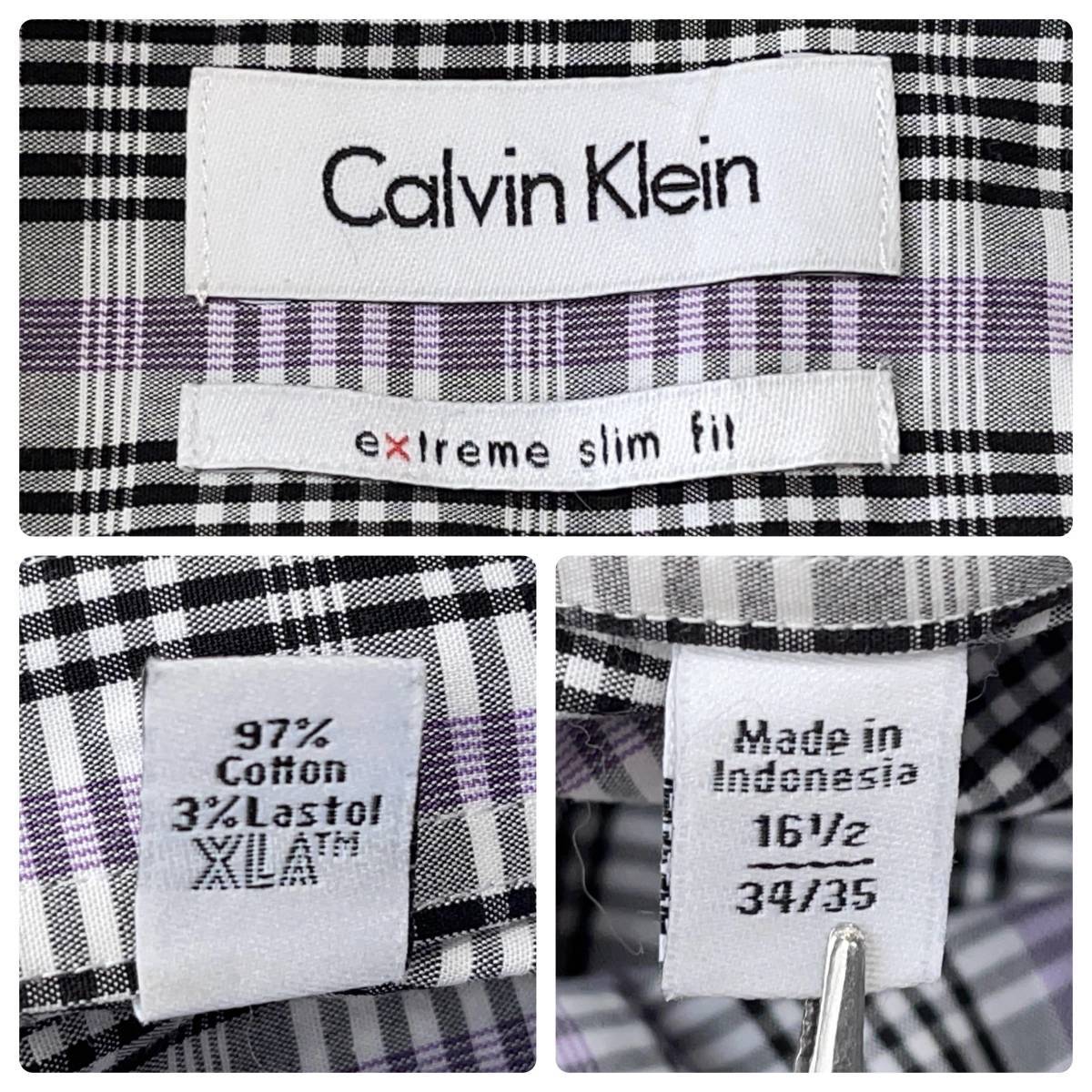 ☆送料無料☆ Calvin Klein カルバンクライン USA直輸入 古着 長袖 チェック 比翼仕立 ボタンダウン シャツ スリムフィット メンズ 161/2_画像8