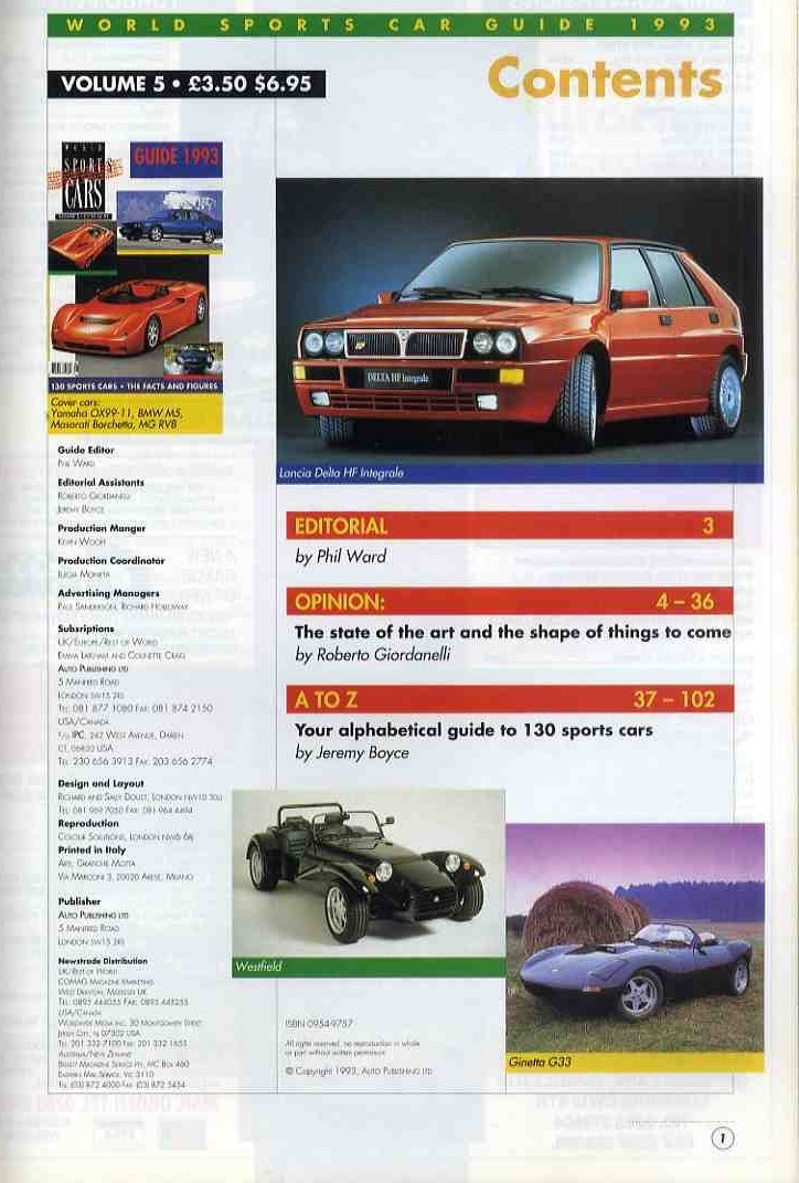 【d1157】WORLD SPORTS CARS VOLUME 5／GUIDE 1993_画像2